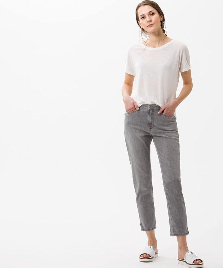 Brax Damen Jeans Style Mary S Ultralight Organic Cotton Verkürzt I 27W / 30L Used Light Grey, 27W /