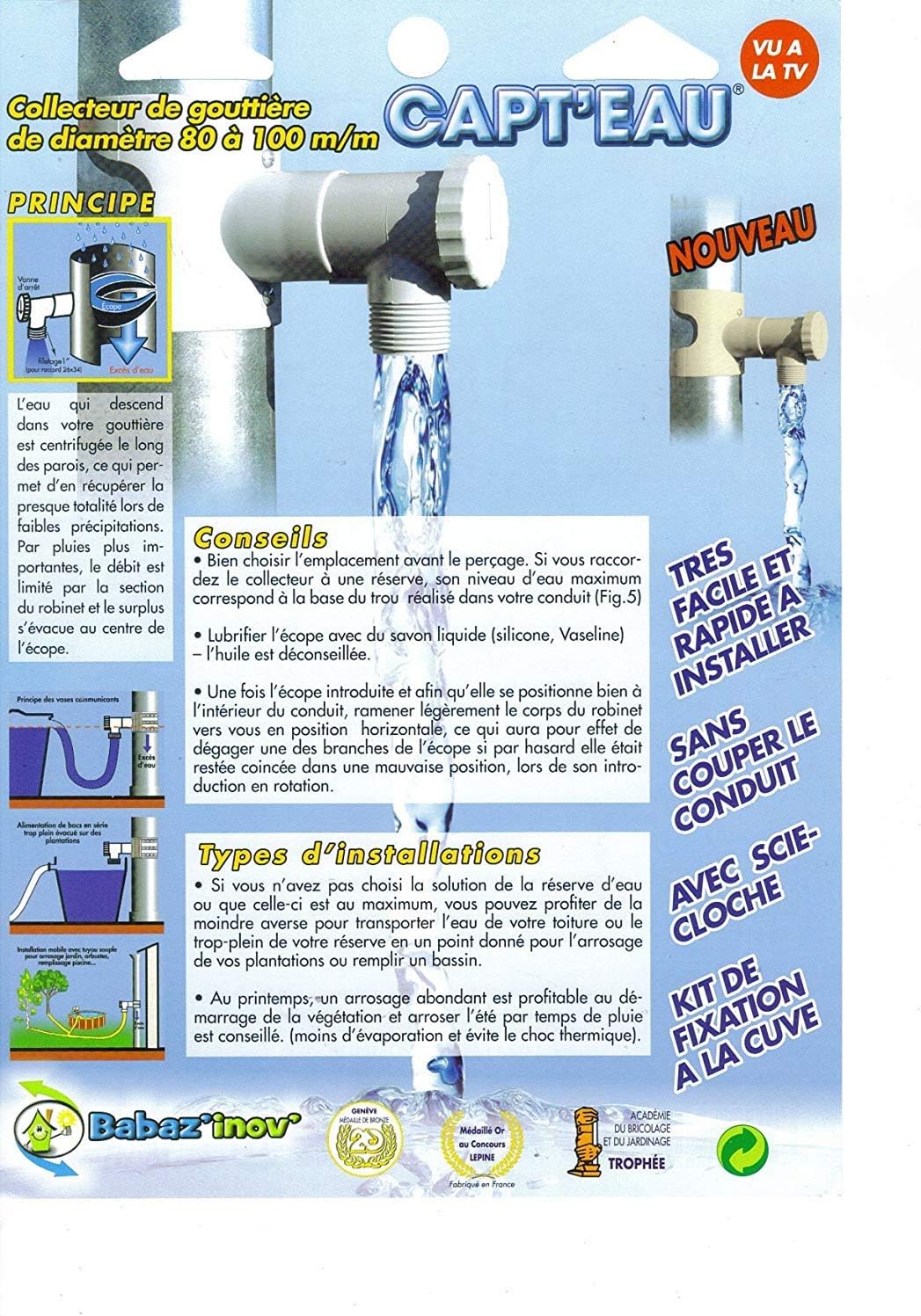 Capt'eau Récupérateur d'eau de Pluie pour Conduits Circulaire (Sable) CW-HKRN-UACJ Multicolore COLLE
