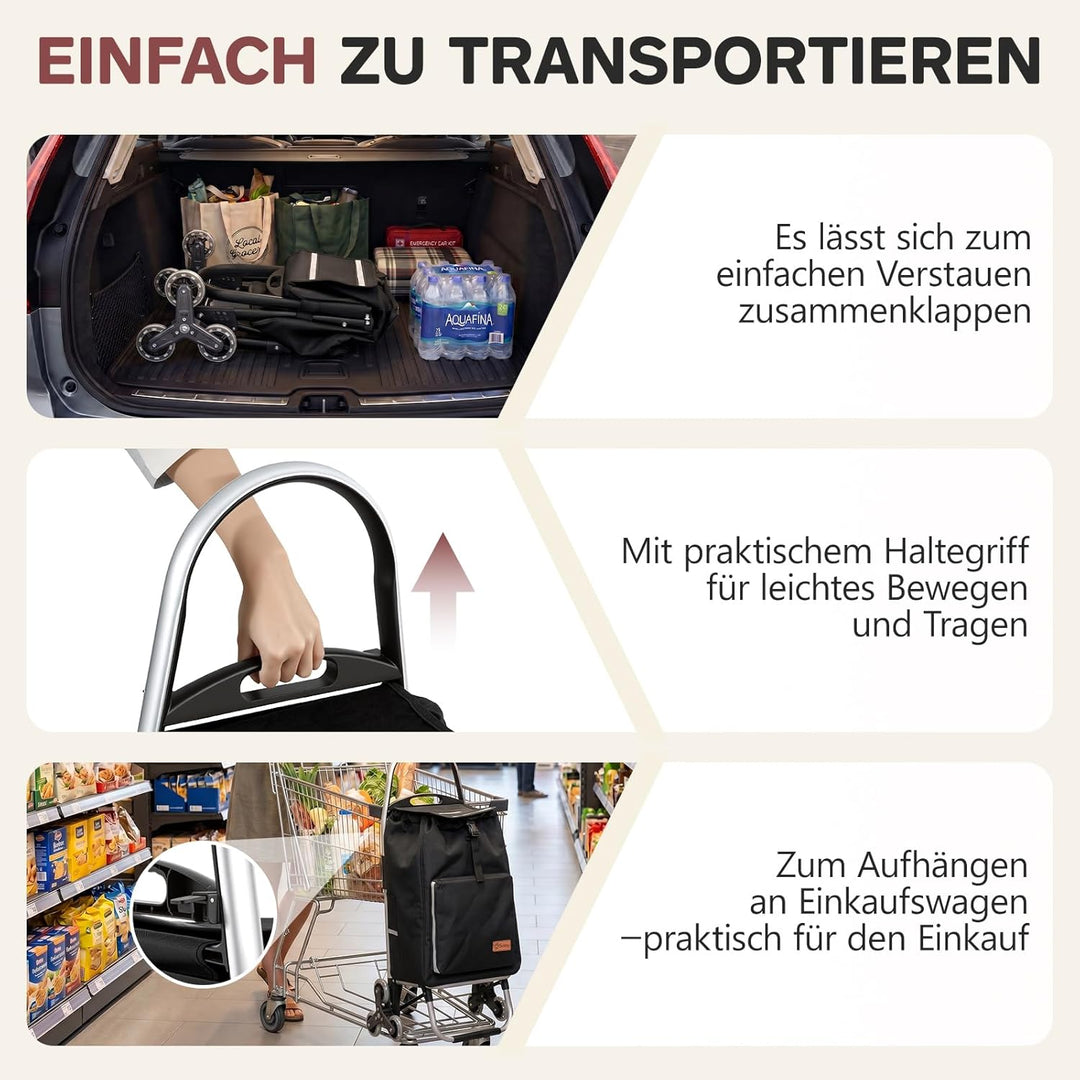 Sekey Einkaufstrolley Treppensteiger klappbar, XXL Einkaufstasche mit Kühlfach, Aluminiumrahmen, 3+3