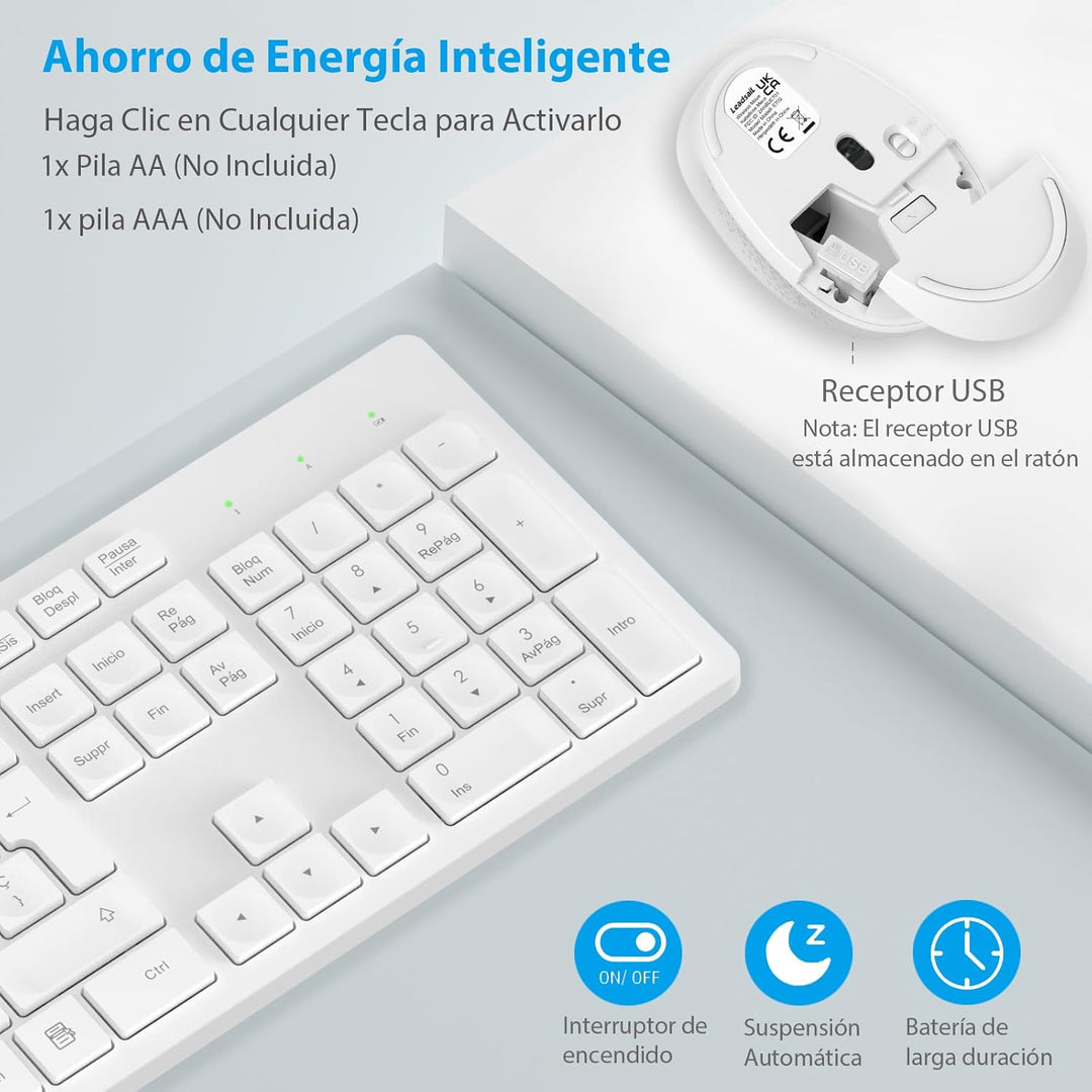 LeadsaiL Kabellose Tastatur und Maus, ergonomische kabellose Tastatur und Maus, Spanisch QWERTY, vol
