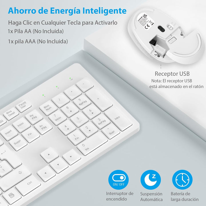 LeadsaiL Kabellose Tastatur und Maus, ergonomische kabellose Tastatur und Maus, Spanisch QWERTY, vol