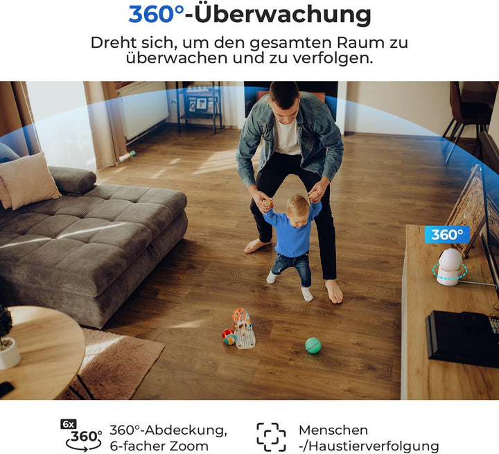 IMILAB 4K 8MP Innenkamera, 360° Überwachungskamera für Haustiere/Babys mit Xiaomi Home App, Kabelgeb
