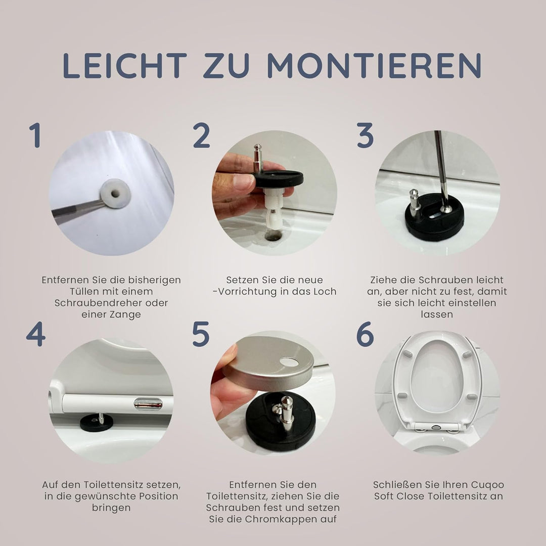 CUQOO WC-Sitz mit Absenkautomatik und Schnellverschluss – Ovaler Toilettensitz in Weiss | Verstellba