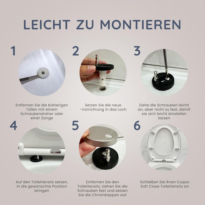 CUQOO WC-Sitz mit Absenkautomatik und Schnellverschluss – Ovaler Toilettensitz in Weiss | Verstellba