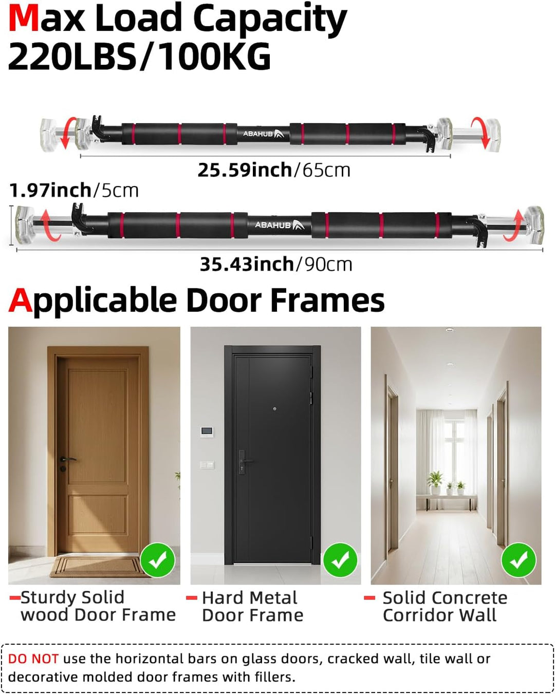 Abahub Klimmzugstange Türrahmen mit Sicherheitsverschluss Home Pull Up Bar ohne Bohren Türstange für