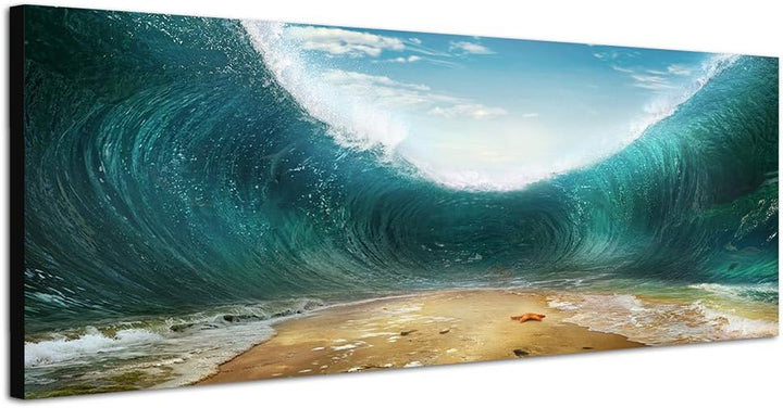 Paul Sinus Art Panoramabild auf Leinwand und Keilrahmen 120x40cm Meeresteilung Welle Himmel abstrakt
