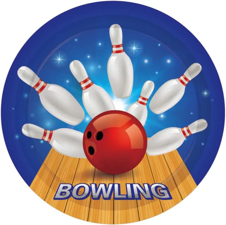 Bowling-Partyzubehör Set - Teller und Servietten für 24 Gäste, 64 Stück, Sportthemen-Pappteller und