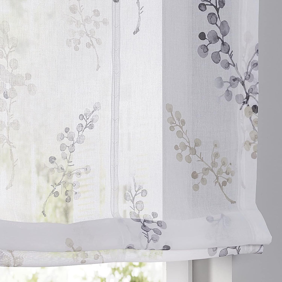 Kutti weisses Raffrollo Danny mit Schlaufen Bedruckt Raffgardine halbtransparent (Taupe, 120 x 140 c