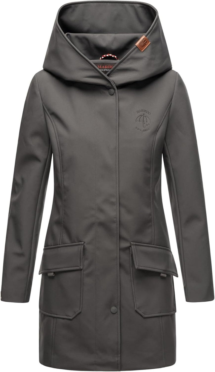 MARIKOO Damen Softshell Jacke Winterjacke wasserabweisend Outdoor lang B856 XS Anthrazit, XS Anthraz