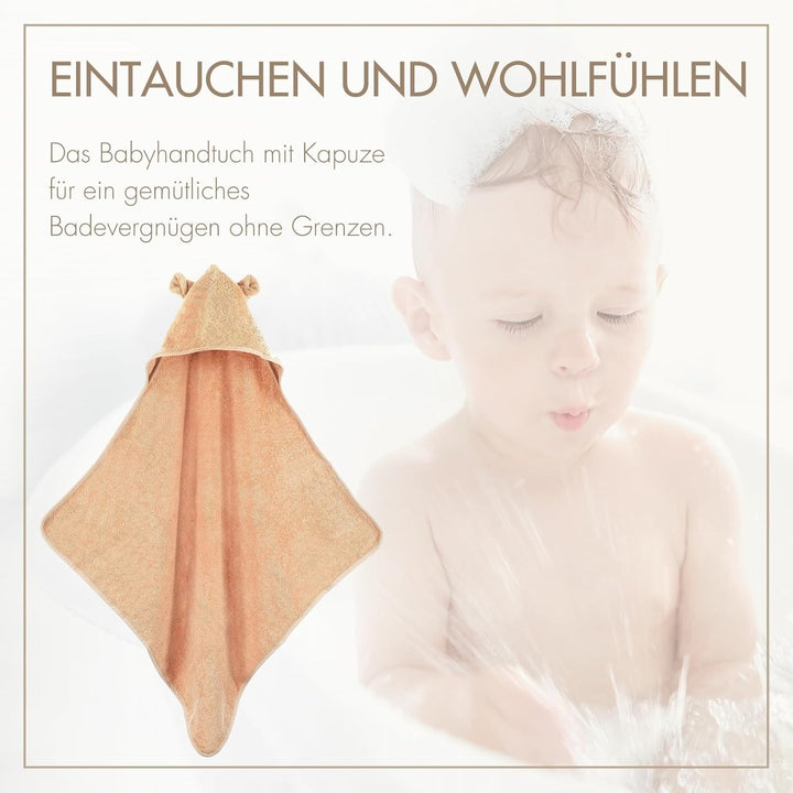 MOYO Kapuzenhandtuch mit Ohren in Puder I 75x75cm I Kleinkind &amp; Baby Badeponcho aus 100% Frottee-Bau