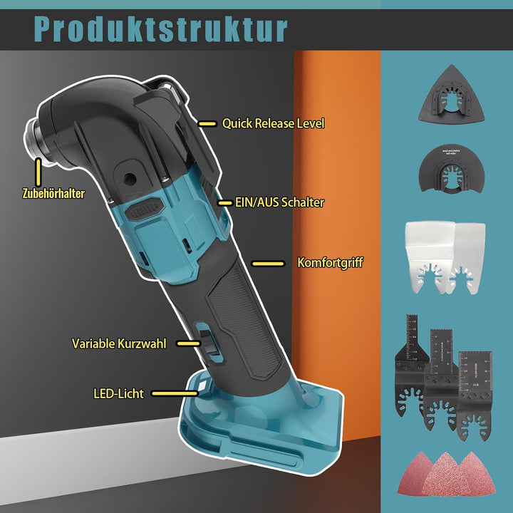 Oszillations werkzeug Ersatz für Makita DTM51Z, mit 2pcs 3000mah Batterie, 6 Variable Drehzahlen, 22