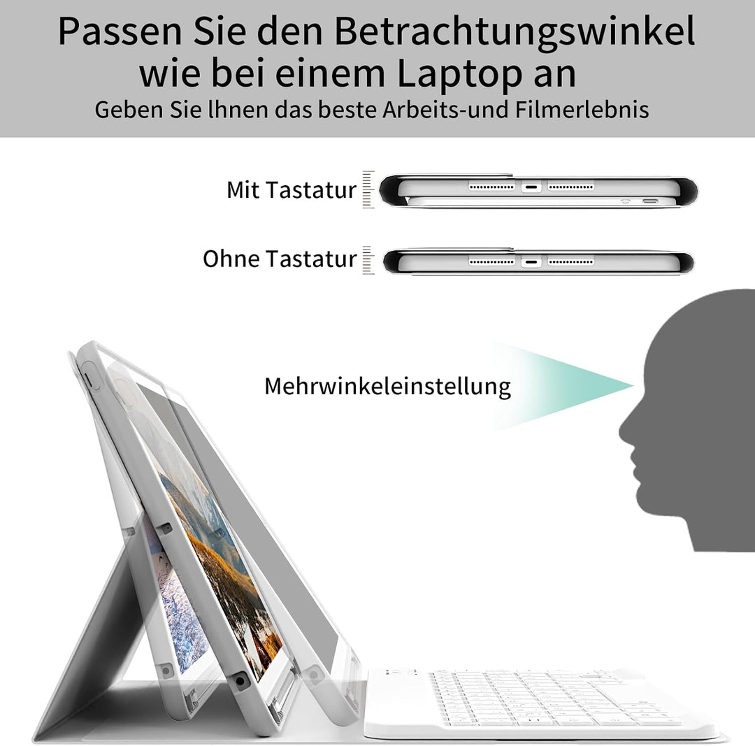 hülle mit Tastatur für iPad 9/8/7 Generation (2021/2020/2019) 10,2 Zoll, weiche TPU-Rückseite mit St