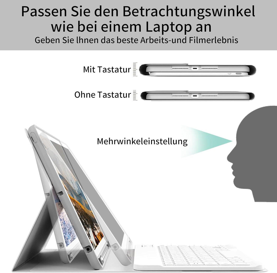hülle mit Tastatur für iPad 9/8/7 Generation (2021/2020/2019) 10,2 Zoll, weiche TPU-Rückseite mit St