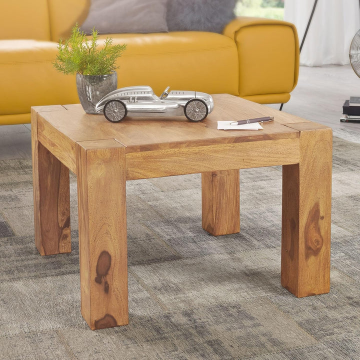 FineBuy Couchtisch Massivholz 60x60 cm · Quadratischer Wohnzimmertisch · Handgefertigt & Naturfarben