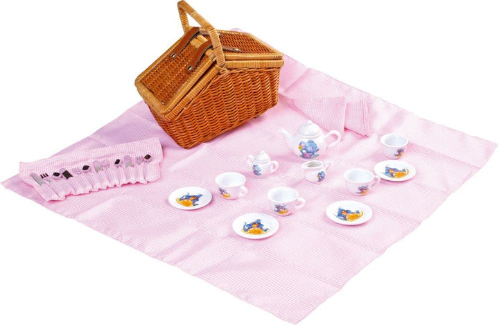 small foot Picknickkorb Romantik aus beflochtenem Holz, Inklusive Geschirr-Set, ab 3 Jahren, Art.-Nr