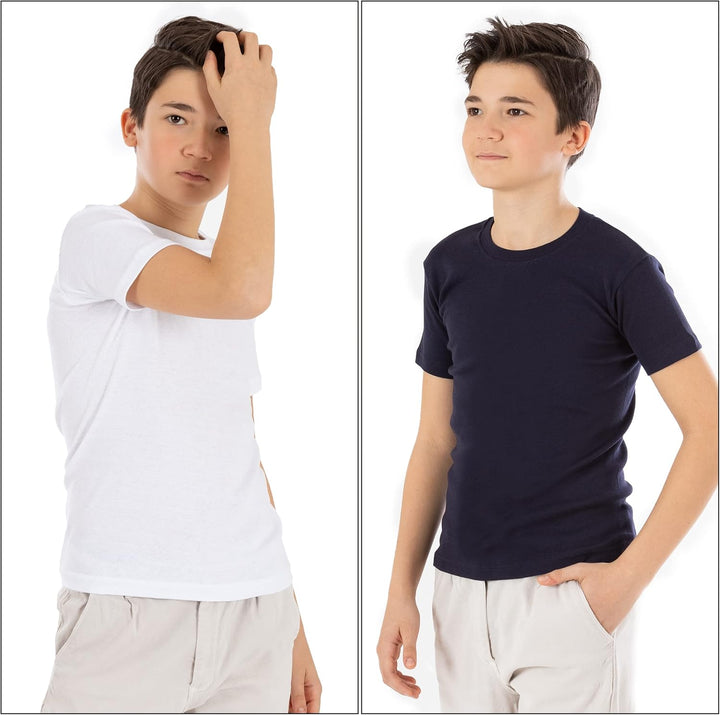 LOREZA ® 5er Pack Kinder Jungen Mädchen Unterhemd Kurzarm T-Shirt 100% Baumwolle Feinripp Unisex 104
