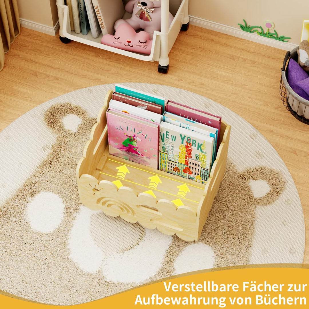 Kinder Bücherregal Holz, Montessori Bücherregal Kinder, Bücherkiste Kinder für Leseecke, Babyzimmer,