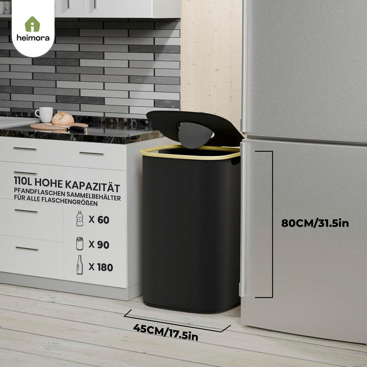 110L Pfandflaschen Sammelbehälter mit Deckel & 2 XXL Beuteln – Robuster Behälter für Leere Flaschen,