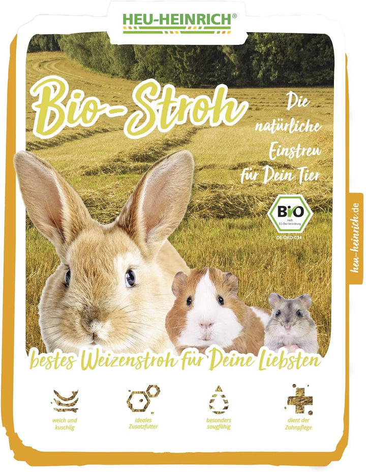 Heu-Heinrich® 6 x 1kg Bio Stroh als Streu, weiches Einstreu für Ihr Heimtier, 100% Bio Stroh Einstre
