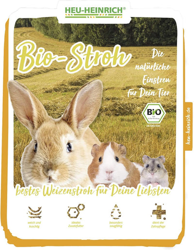Heu-Heinrich® 6 x 1kg Bio Stroh als Streu, weiches Einstreu für Ihr Heimtier, 100% Bio Stroh Einstre