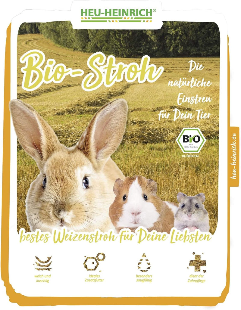 Heu-Heinrich® 6 x 1kg Bio Stroh als Streu, weiches Einstreu für Ihr Heimtier, 100% Bio Stroh Einstre