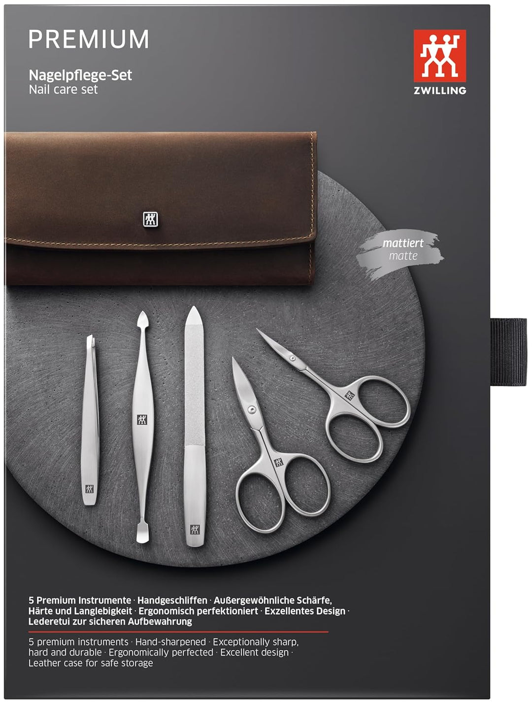 ZWILLING Maniküre und Pediküre Set, Reise Etui Set für Hände und Füsse, Nagelpflege, Echtleder, 5-te