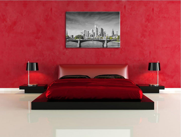 schöne Skyline von Frankfurt am Main schwarz/weiss Format: 100x70 auf Leinwand, XXL riesige Bilder f