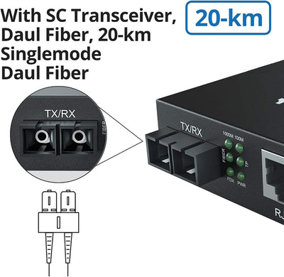 10Gtek® Gigabit Ethernet Medienkonverter, mit Built-in 1Gb Single-Mode SC Transceiver, Single-Mode D