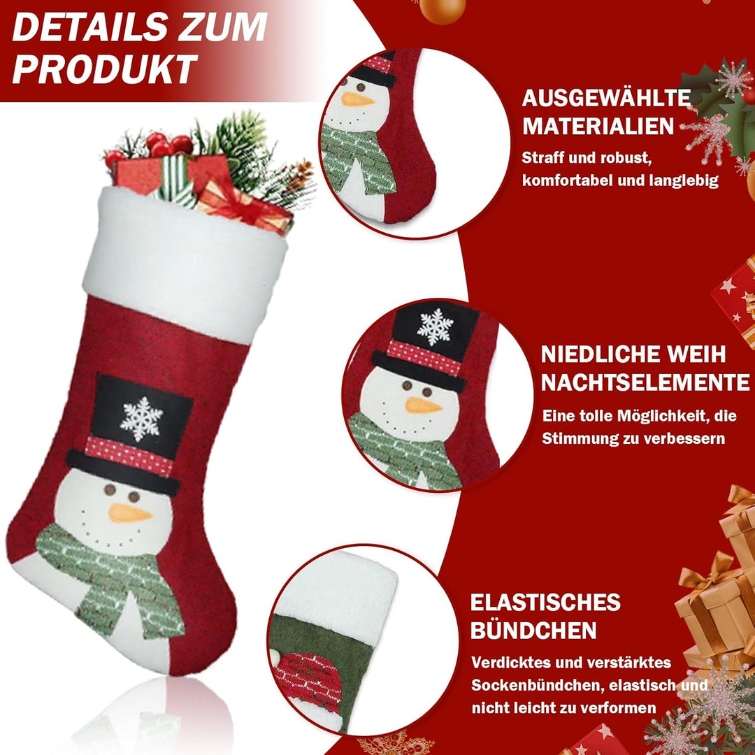 ATSGJLZN Nikolausstrumpf,4er Weihnachtsstrumpf 49 * 25cm,Nnikolausstiefel mit 3D Christmas Decoratio