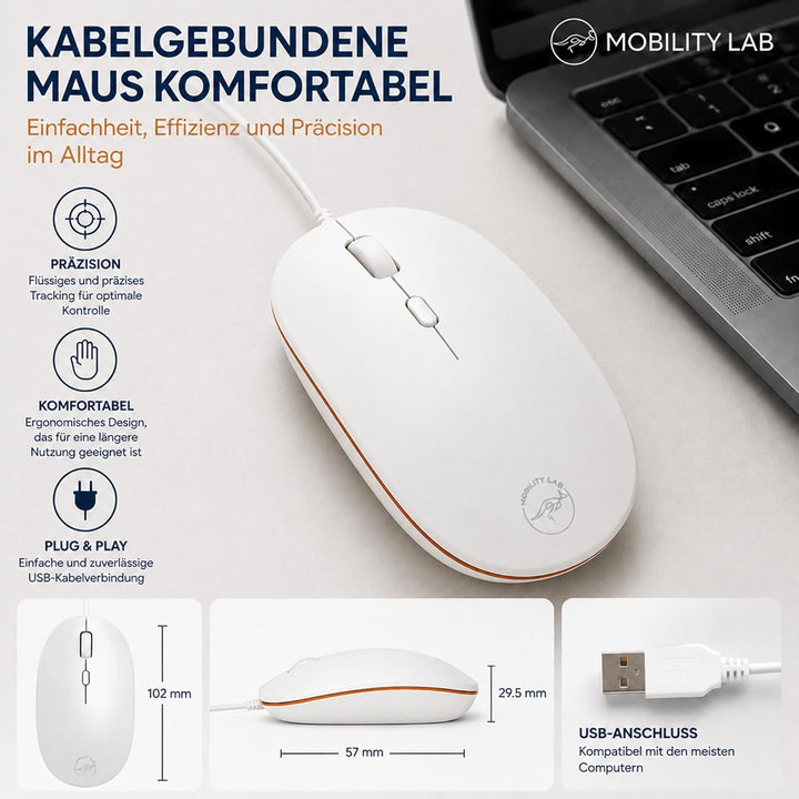 Mobility Lab ML301884 Wired Optische Maus 1600 DPI für Mac und PC-weiss, wired