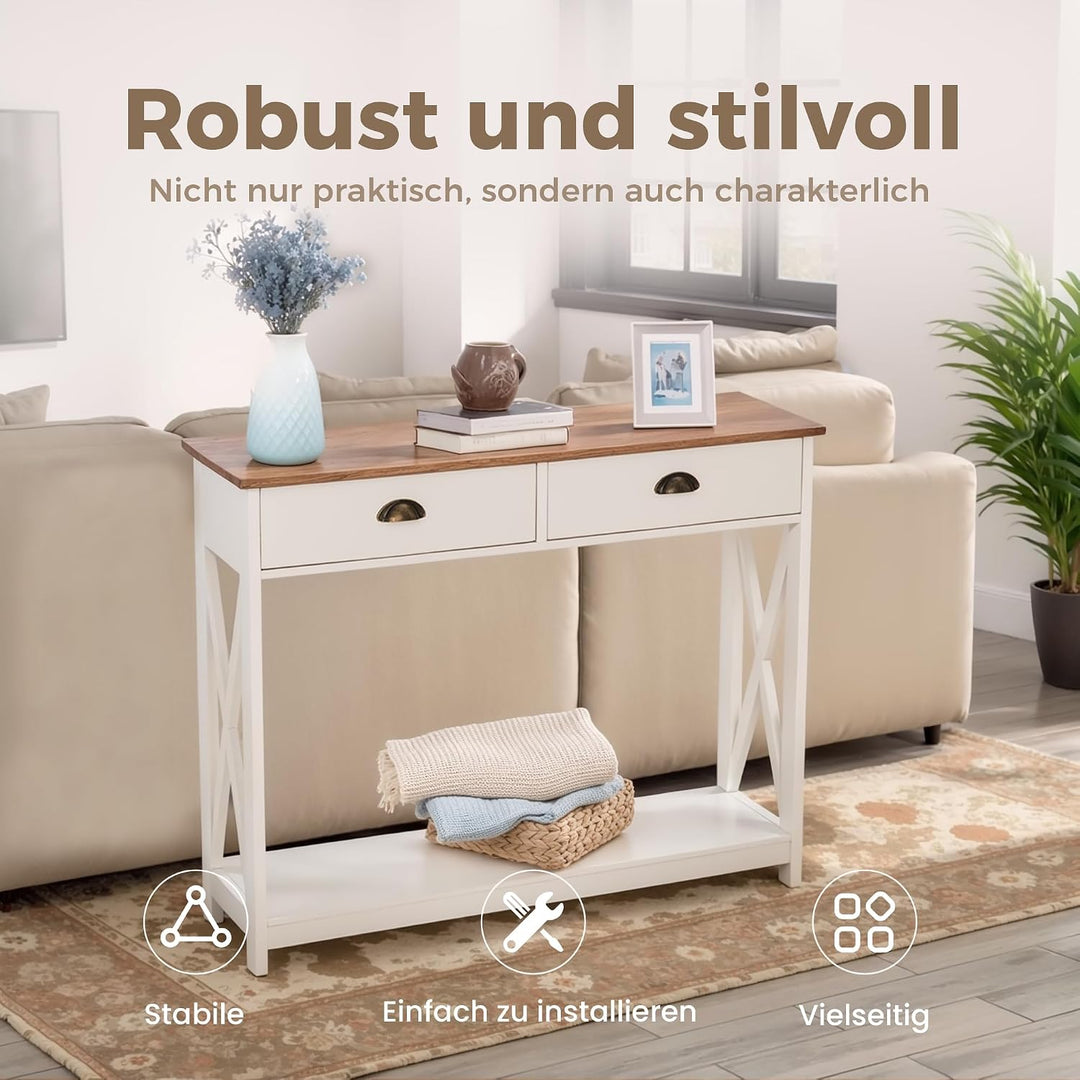 ALPHA HOME Beistelltisch mit Schubladen, Beistelltisch Holz mit Stauraum