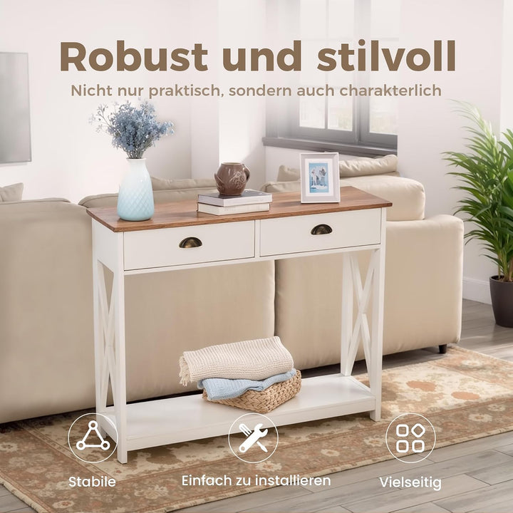 ALPHA HOME Beistelltisch mit Schubladen, Beistelltisch Holz mit Stauraum