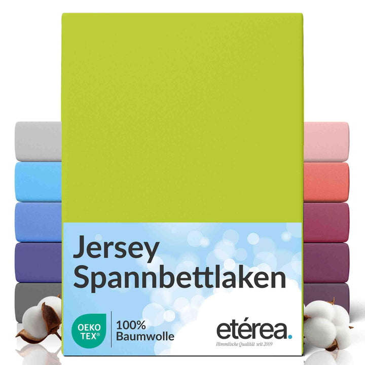 etérea Jersey Spannbettlaken 180x200cm - 200x200cm Apfelgrün bis 25 cm Höhe - 100% Baumwolle Spannbe