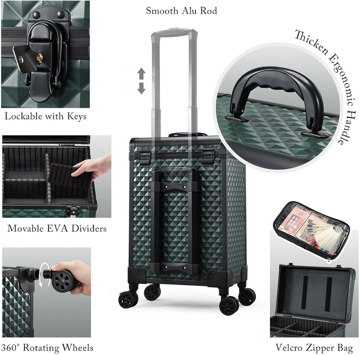 Kosmetik Trolley mit 2 Schubladen Friseurkoffer Gross Kosmetikkoffer Ngaelkoffer Make up Koffer mit