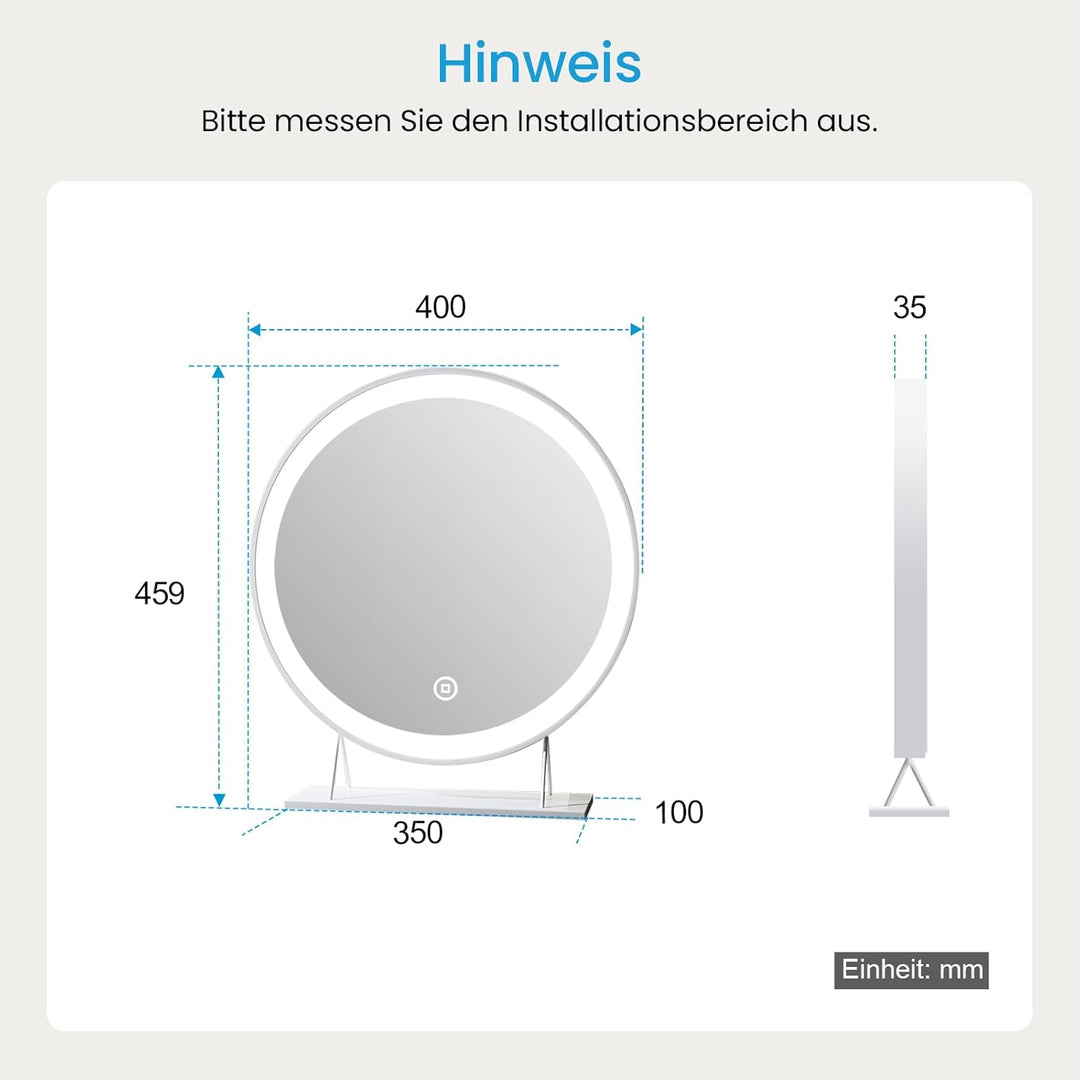 Heilmetz LED Tischspiegel mit Beleuchtung Φ40cm Rund Schminkspiegel 3 Lichtfarbe Warmweiss/Neutral/K