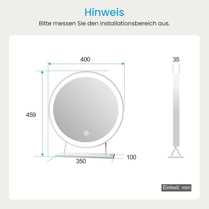Heilmetz LED Tischspiegel mit Beleuchtung Φ40cm Rund Schminkspiegel 3 Lichtfarbe Warmweiss/Neutral/K