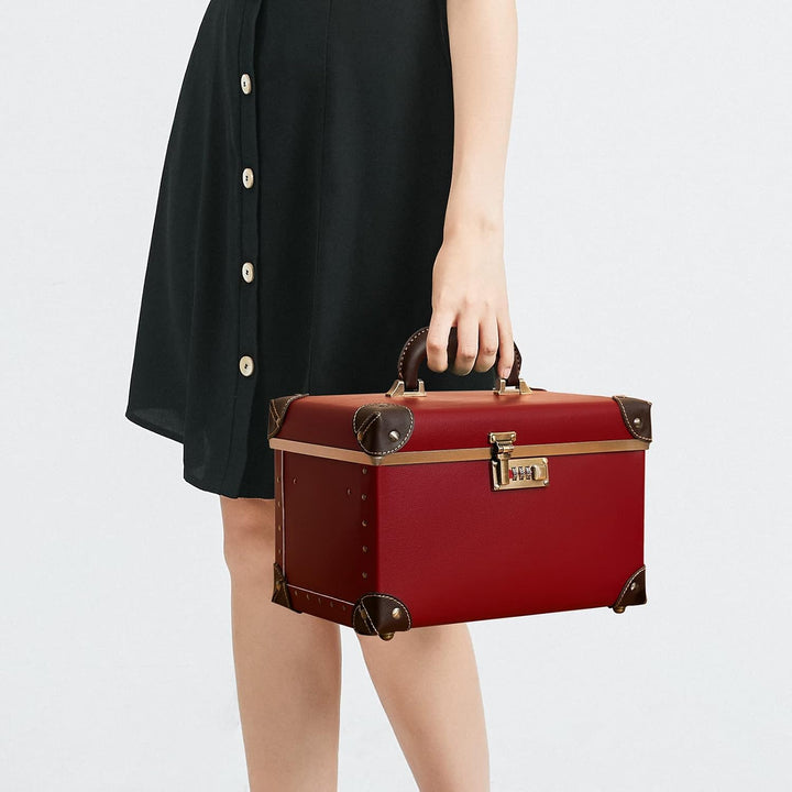 urecity Vintage Leder Kosmetikkoffer mit Spiegel - Hartschale Schminkkoffer für Damen, Reise Make-up