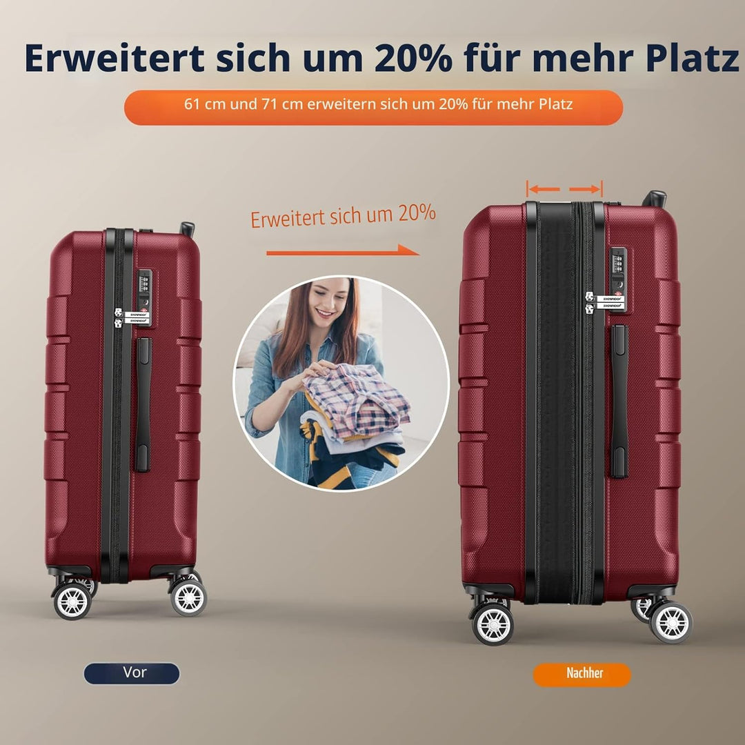 SHOWKOO Koffer Mittelgross Hartschale Leicht Reisekoffer ABS+PC Erweiterbar Haltbar Trolley Handgepä