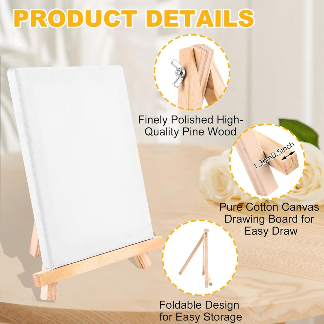 6 Stück Leinwand mit Staffelei Klein Leinwand Ständer Set (leinwand 15x20 cm und Staffelei 18x24 cm)