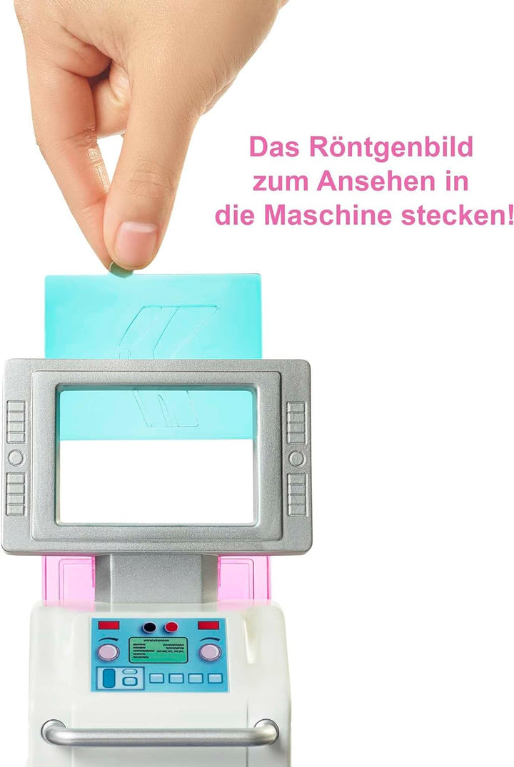 Barbie HFT68 - Gute Besserung Krankenstation Spielset mit brünetter Barbie-Arztpuppe, 4 Spielbereich
