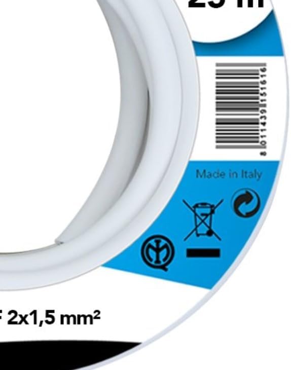 Electraline 20607038J, Kabel H05VV-F Abschnitt 2x1,5 mm², Länge 25 m, Weiss, Weiß