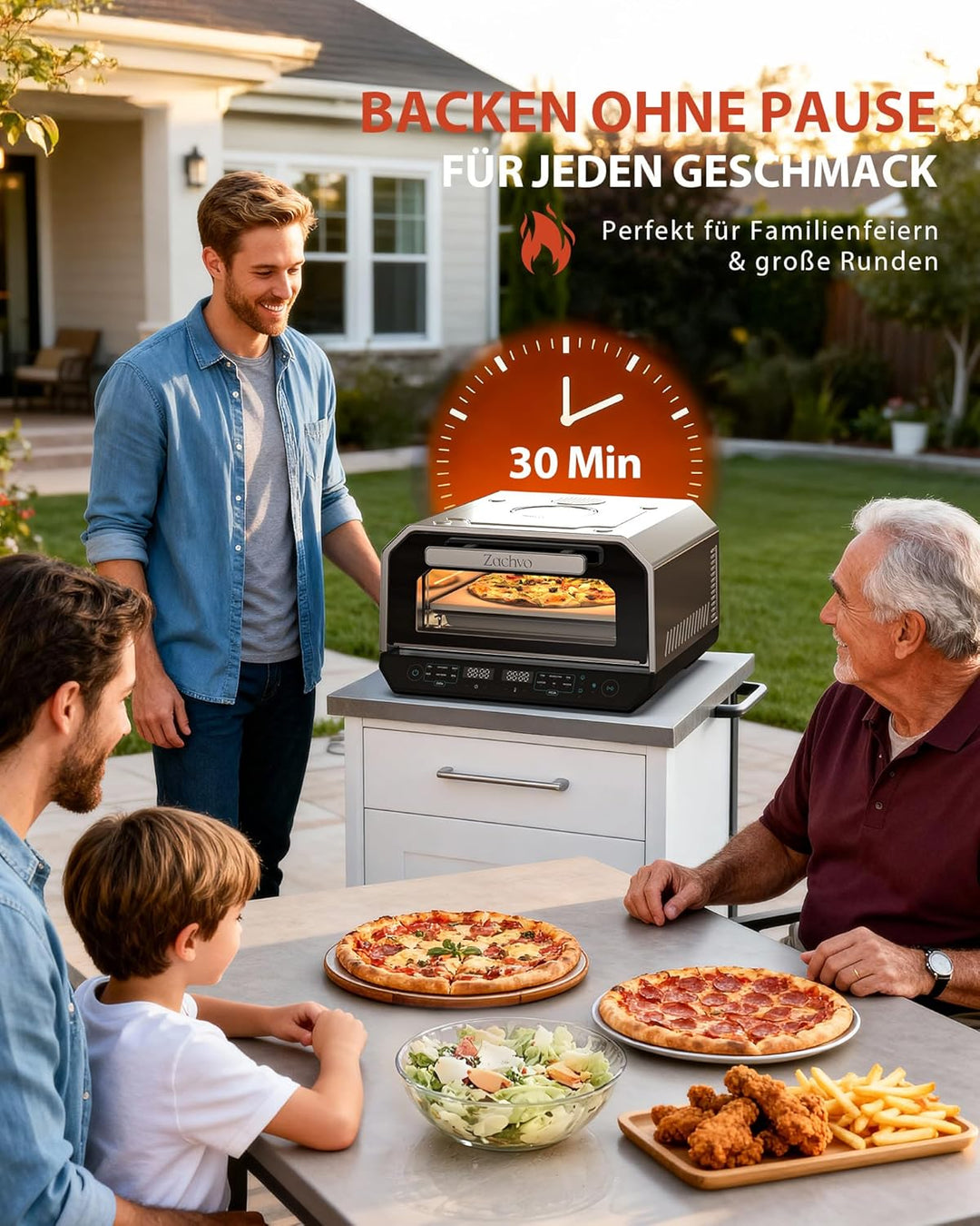 Pizzaofen Elektrisch 450°C – Neapolitanische Pizza in 90 Sek, Sichtfenster & Innenbeleuchtung, 6 Pro