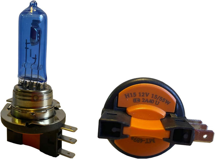 MARUTA SUPER WHITE H15 12V 55/15W Halogenlampe für Fernlicht & Tagfahrlicht, 5500K Xenon-Effekt, lan