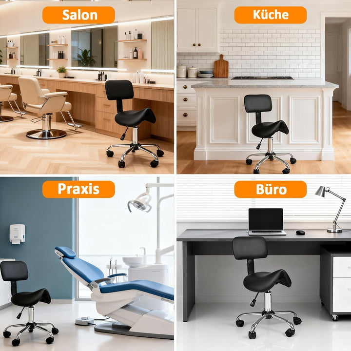 Mingone Sattelhocker mit Rückenlehne Drehhocker Arbeitsstuhl Ergonomisch Bürohocker mit Rollen Satte