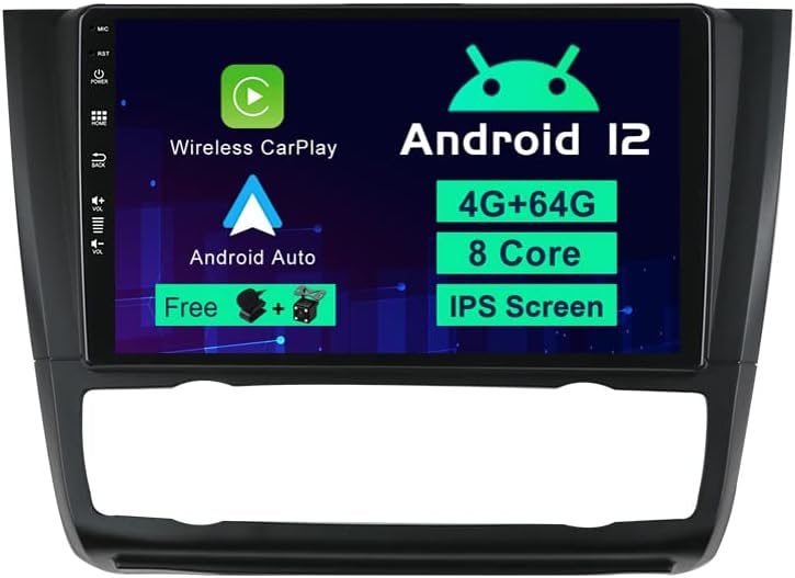 SXAUTO Android 12 IPS Autoradio Passt für BMW 1 Series E81 E82 E87 E88 (2004-2012) - Eingebaut Wirel