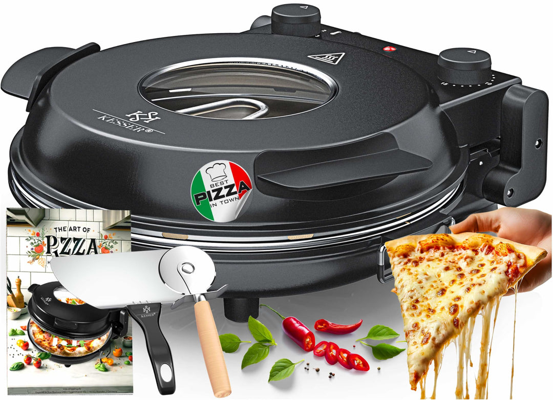 KESSER® Pizza-Ofen elektrisch bis 400 Grad | Elektrischer Pizzabäcker 1200W mit feuerfester Steinpla