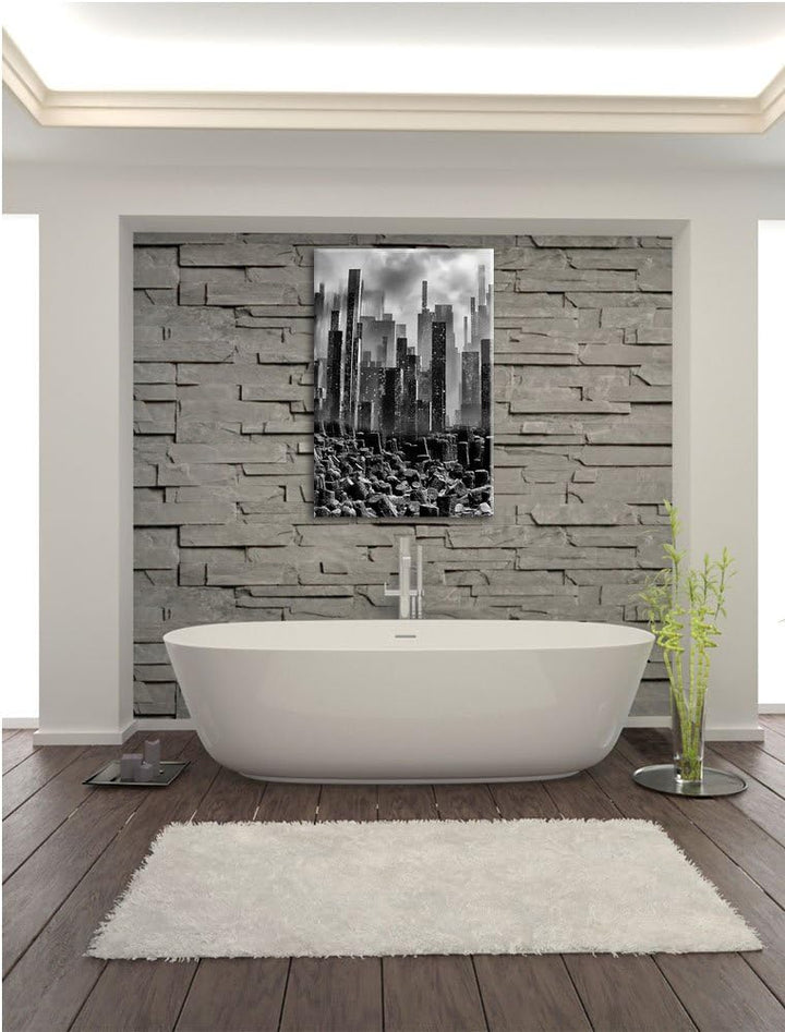 Pixxprint Stadt in Trümmern / 100x70cm Leinwandbild bespannt auf Holzrahmen/Wandbild Kunstdruck Deko