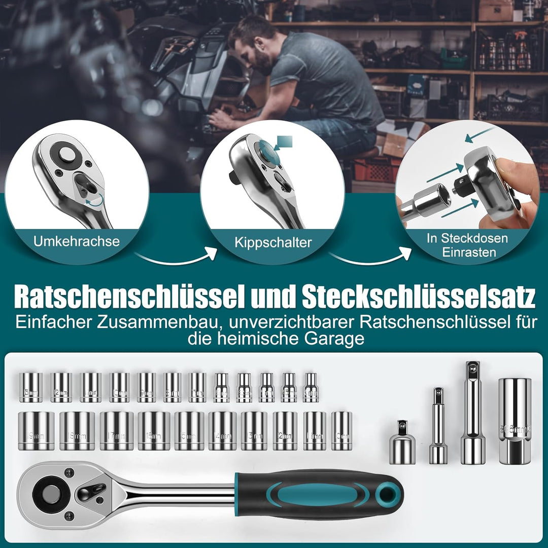 Werkzeugkoffer 257 Teile Komplette Werkzeugkiste - Sundpey Tragbare Werkzeugkiste 257PCS Blau, 257PC