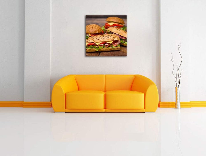Köstliche Sandwiches, Format: 70x70 auf Leinwand, XXL riesige Bilder fertig gerahmt mit Keilrahmen,