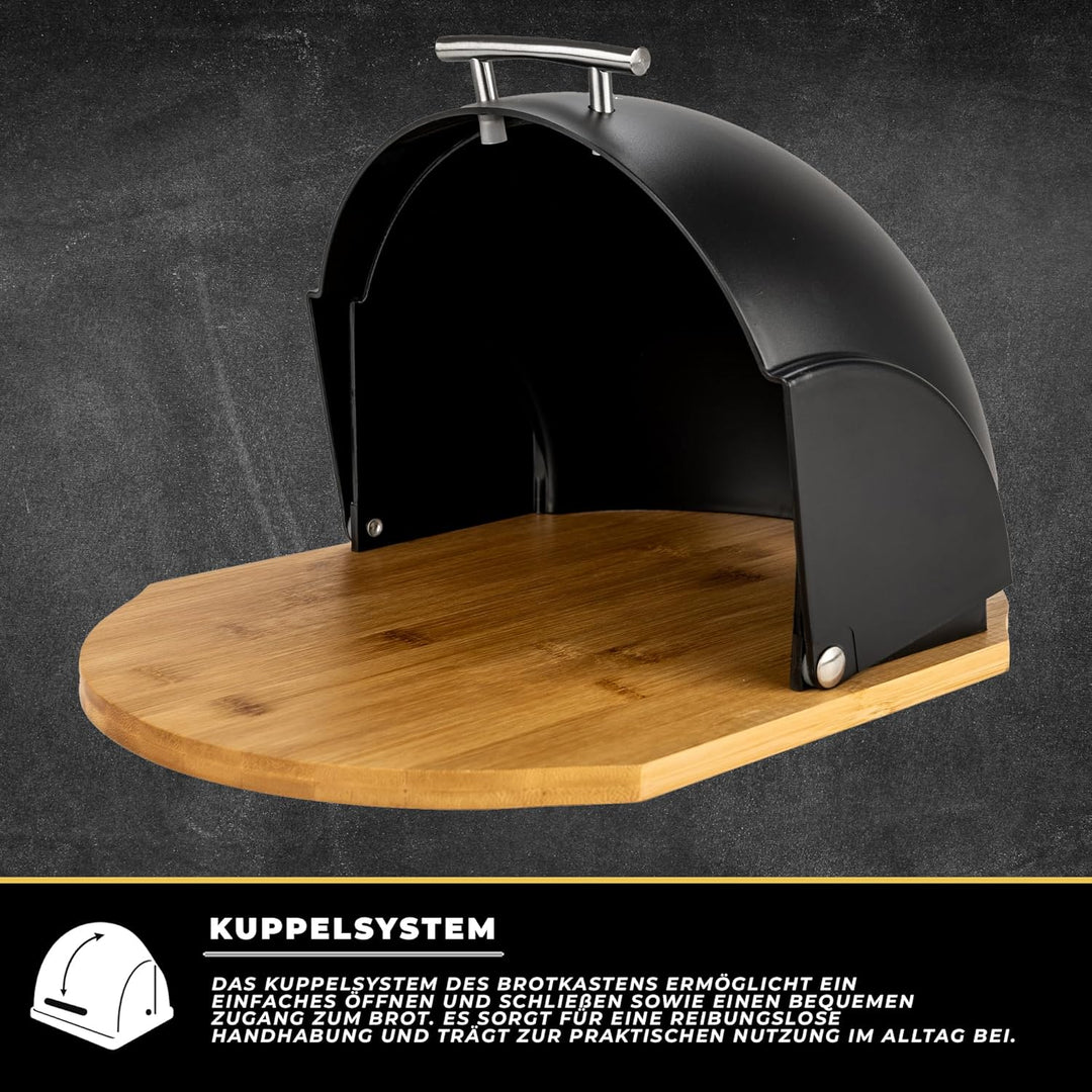 Brotkasten mit Schwarz Deckel - Brotbox Küche mit Bambus Boden - Bread Box - Brotkästen Holz - Brotk